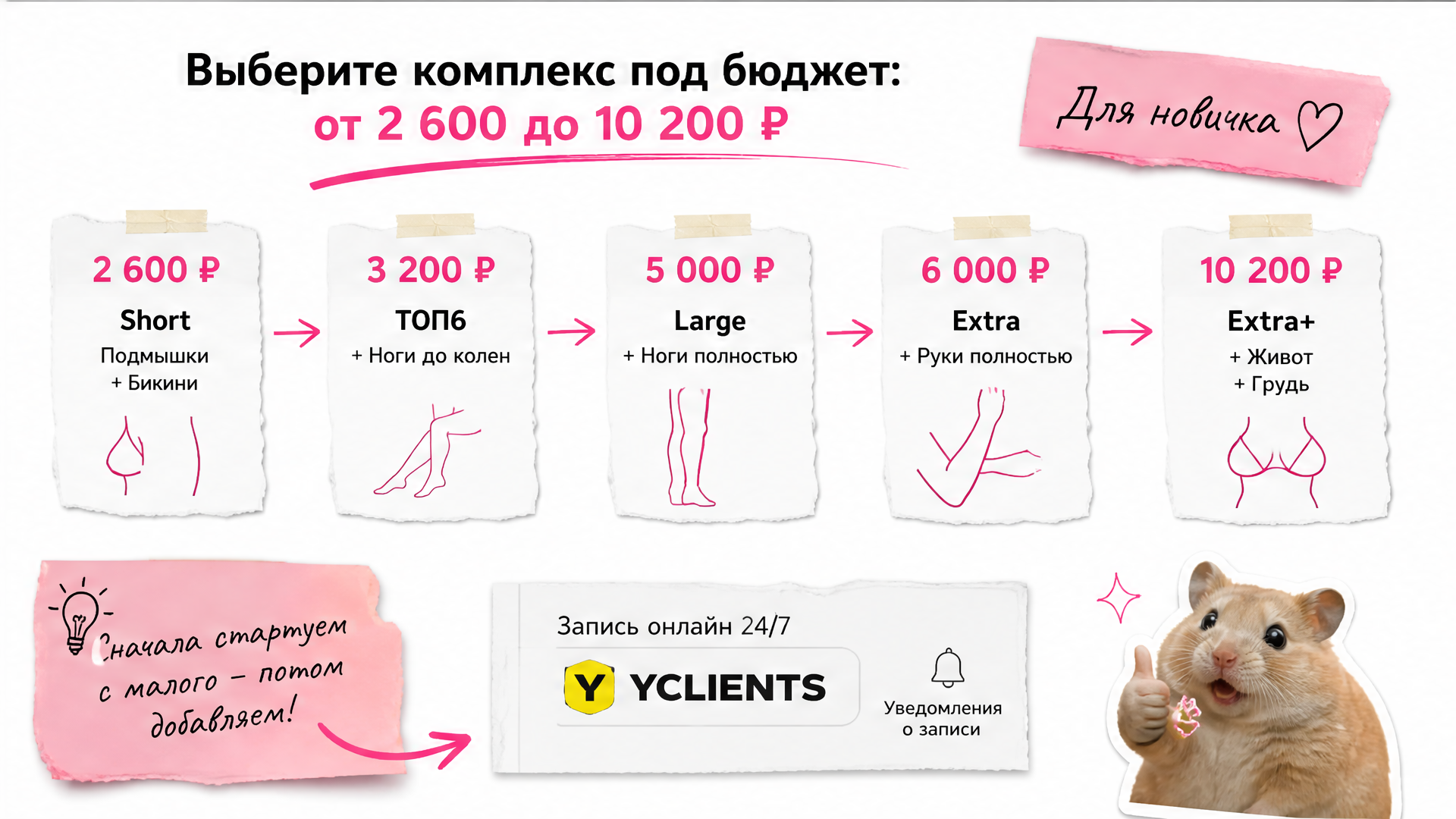 Схема выбора комплекса эпиляции по бюджету для нового клиента