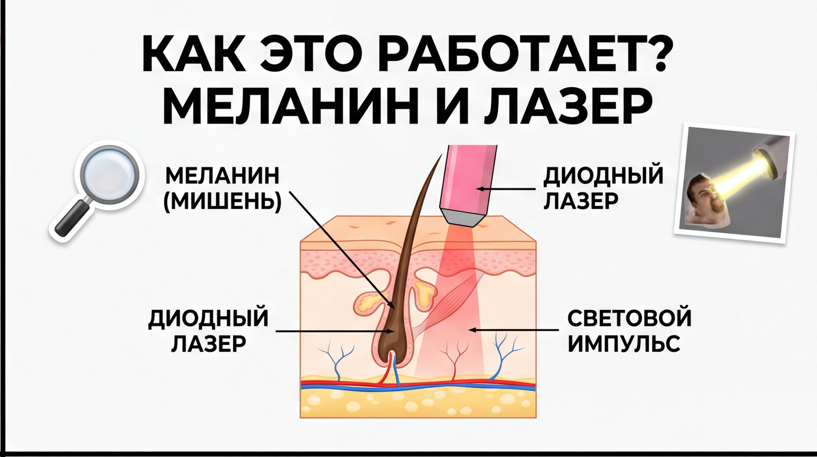 Схема селективного фототермолиза диодного лазера на волосе