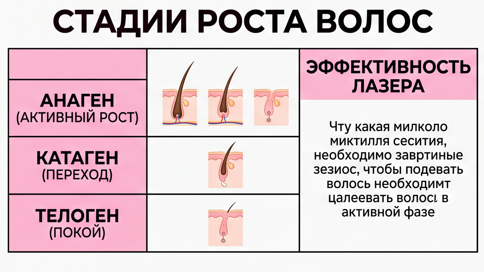 Таблица фаз роста волоса и эффективность диодной эпиляции