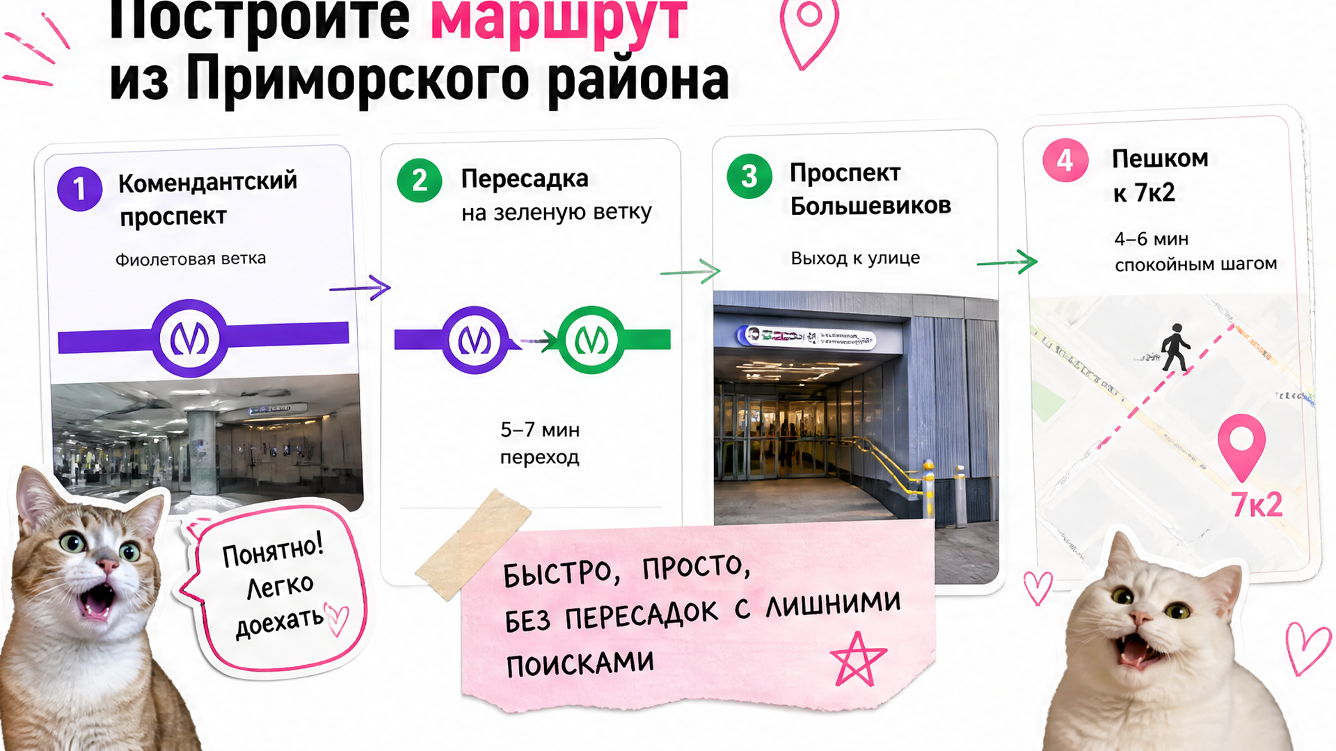 Схема маршрута из Приморского до станции Проспект Большевиков