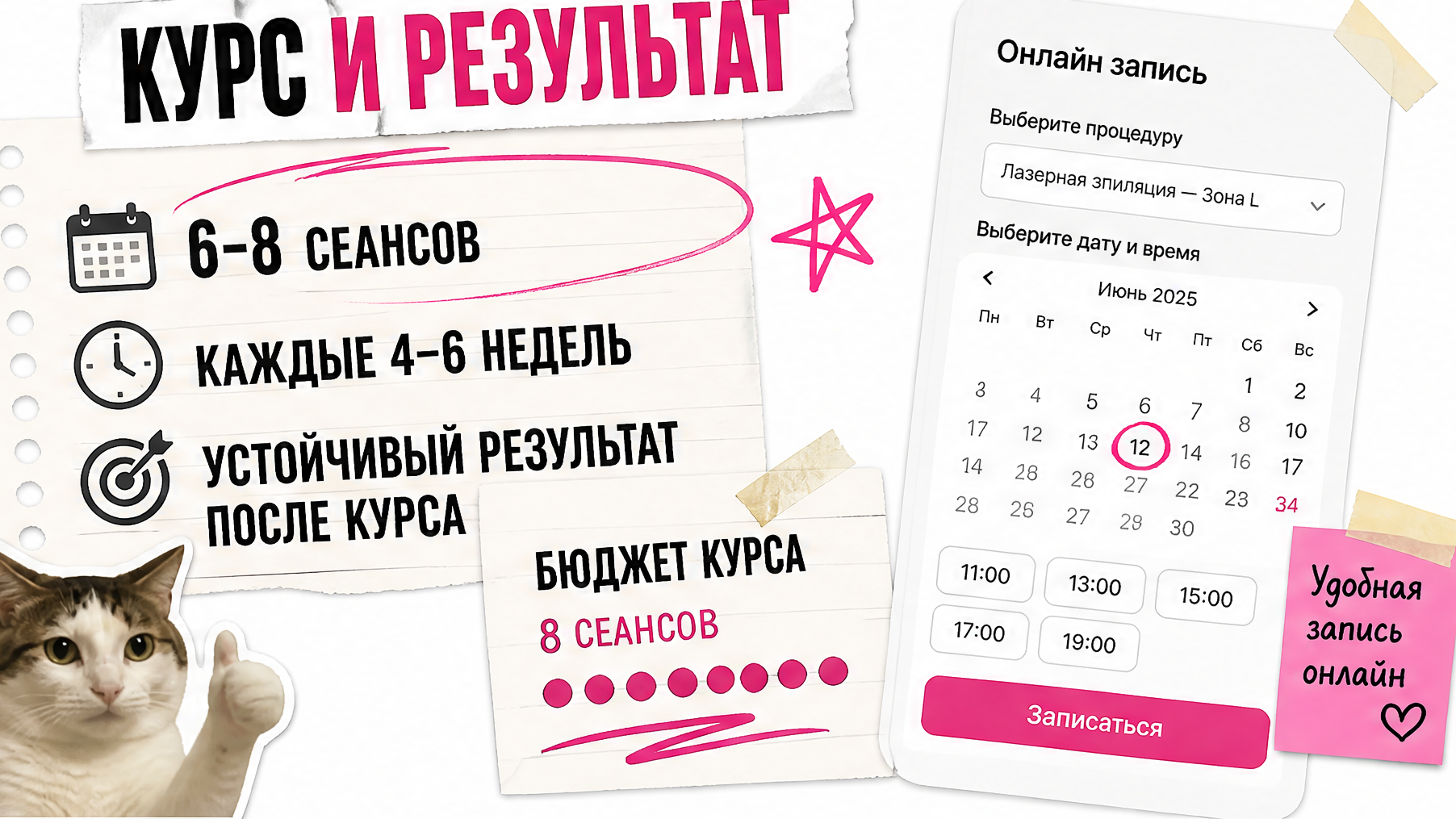 Календарь курса лазерной эпиляции мужского бикини 6-8 сеансов с интервалом 4-6 недель