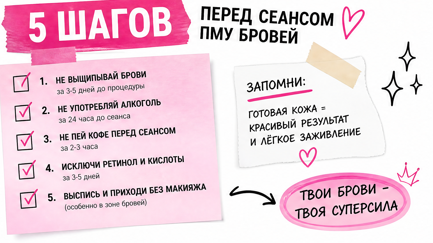 Чеклист пяти шагов перед записью на перманент бровей