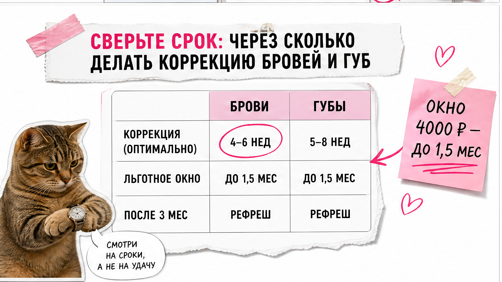 Чек-лист четырёх признаков коррекции перманента бровей и губ