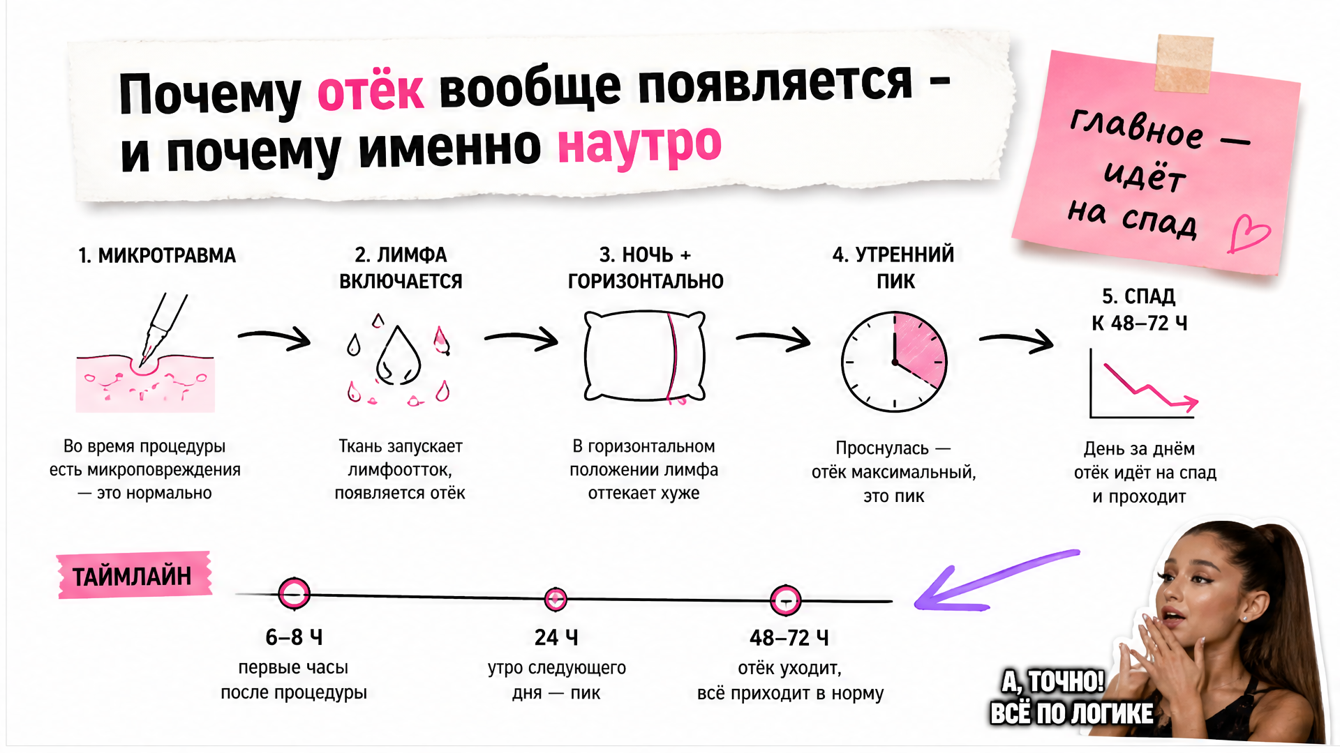 Схема появления отёка бровей после перманента и почему пик приходится на утро