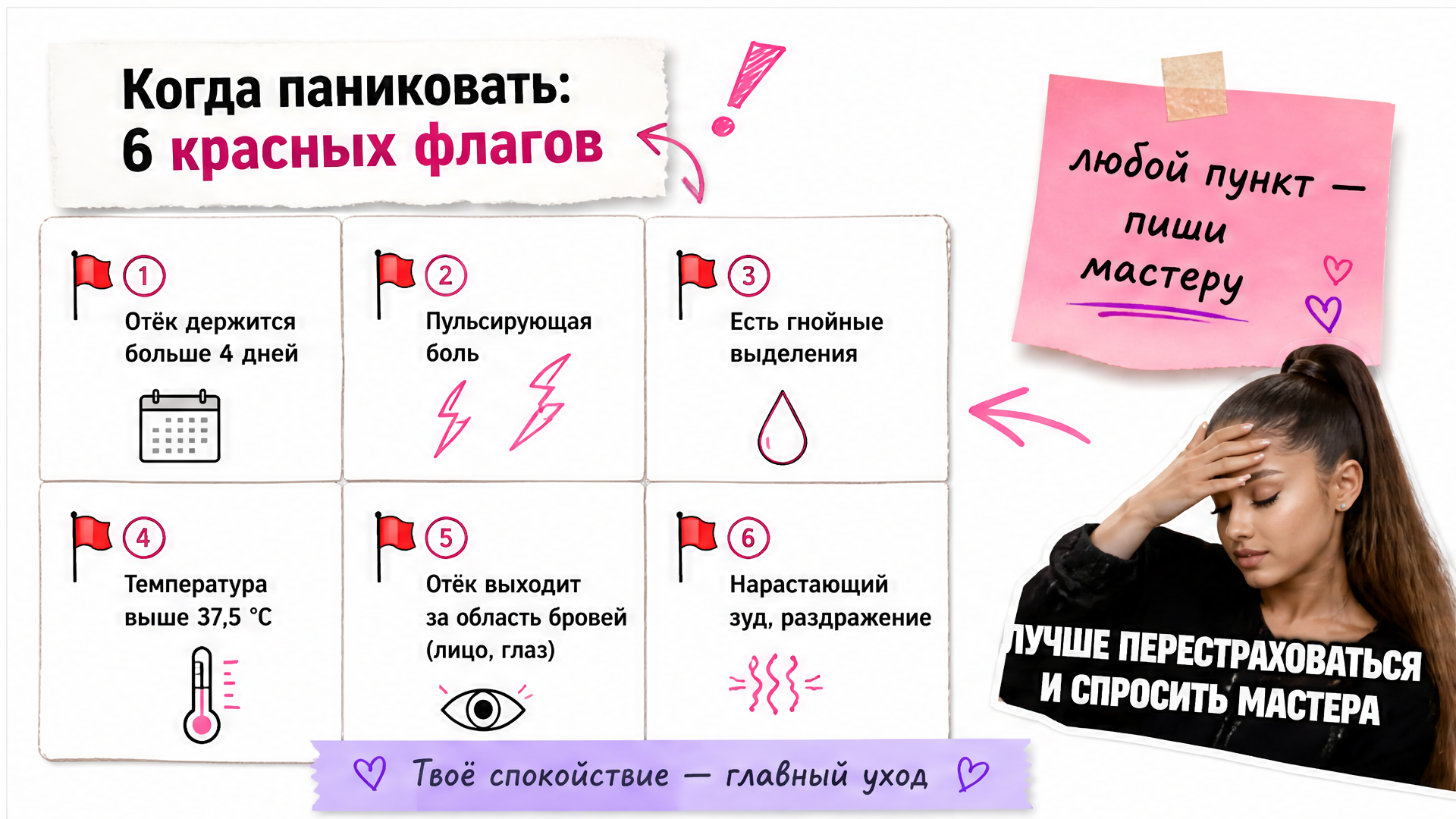 Чеклист из 6 красных флагов когда отёк бровей после перманента — повод паниковать и писать мастеру