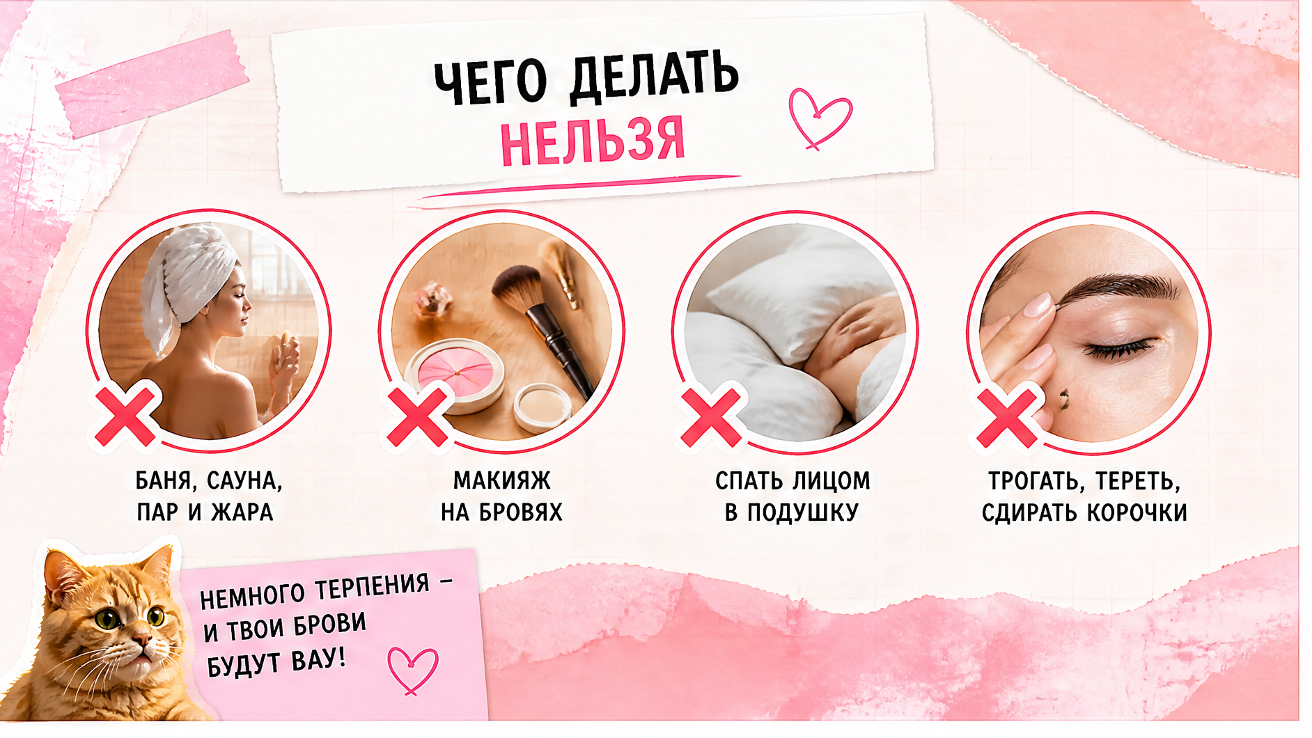 Запреты после перманента бровей: баня, макияж на корочках и сон на животе