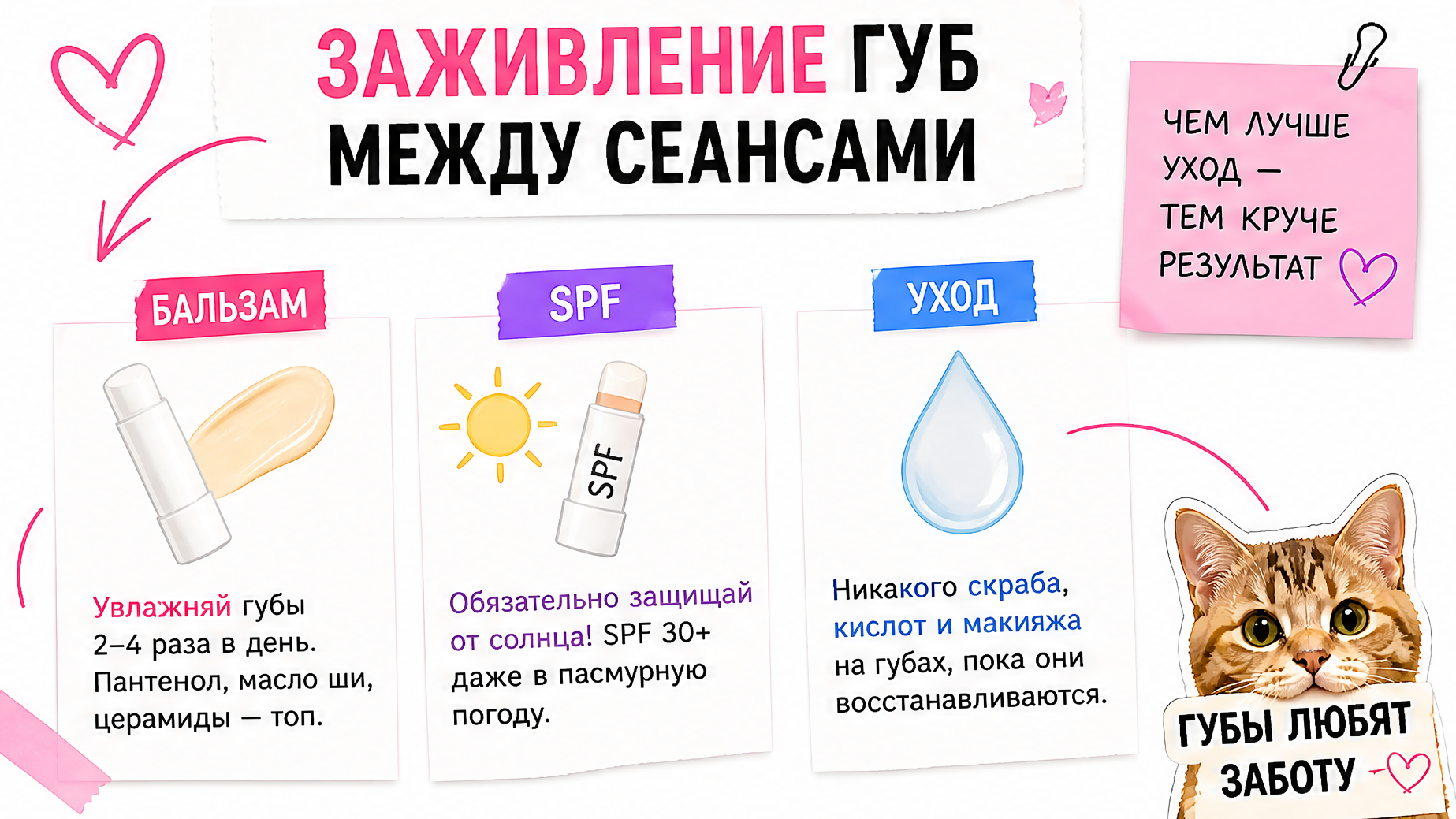 Уход за губами после лазерного удаления татуажа: SPF, бальзам, без помады