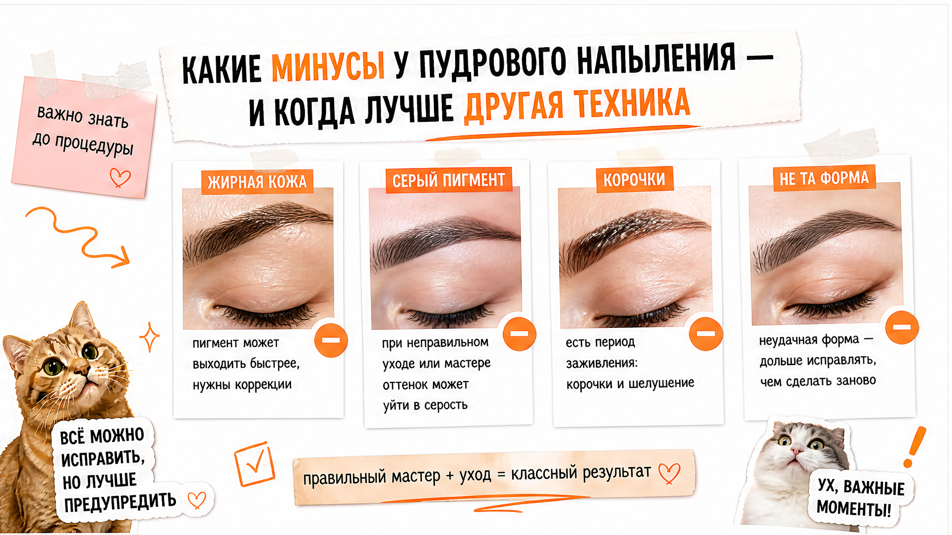 Минусы пудрового напыления бровей — жирная кожа, серый оттенок, размытие