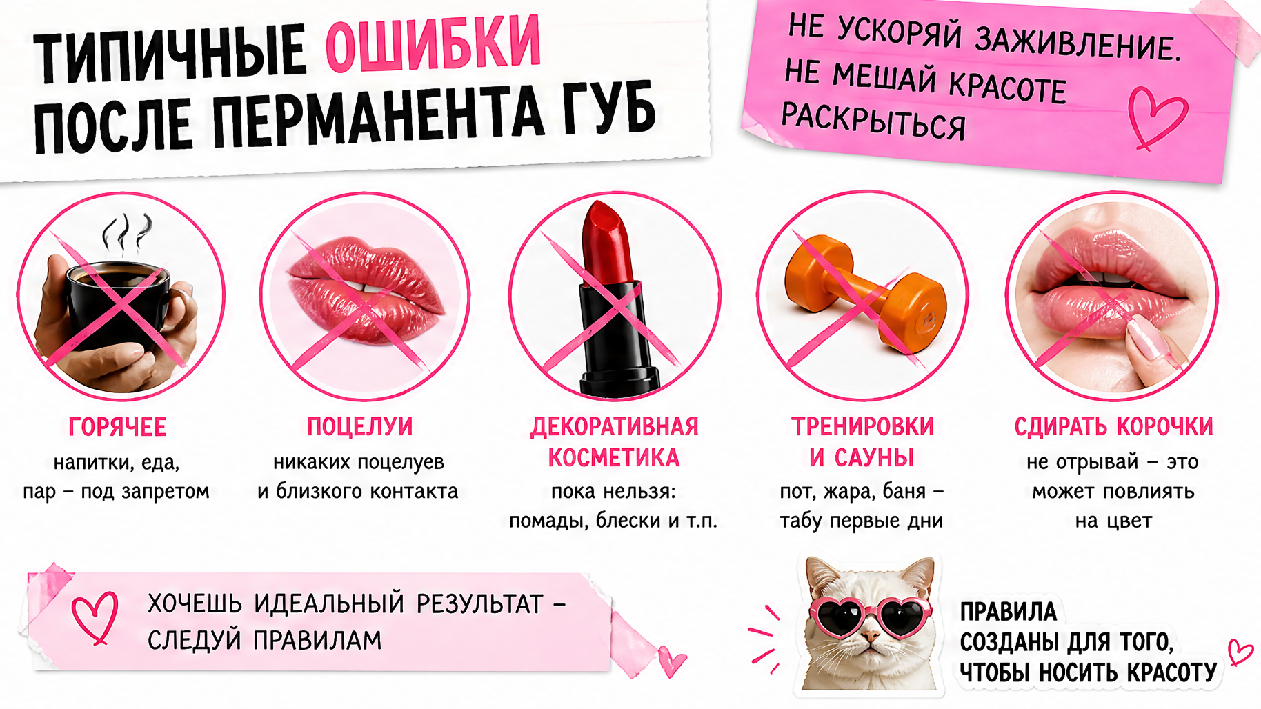 Запреты после перманента губ: горячий напиток, поцелуй, помада на корочках