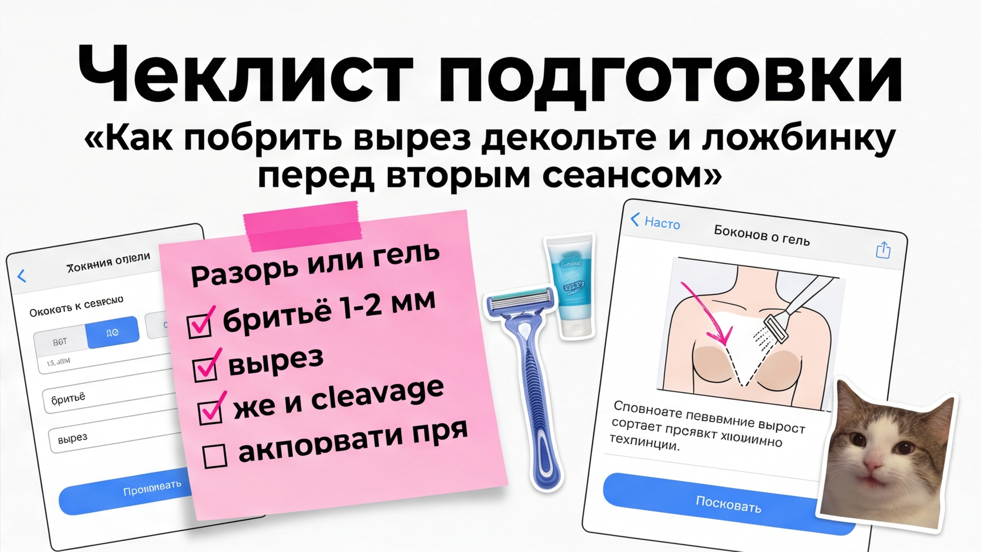 Бритьё выреза декольте перед вторым сеансом