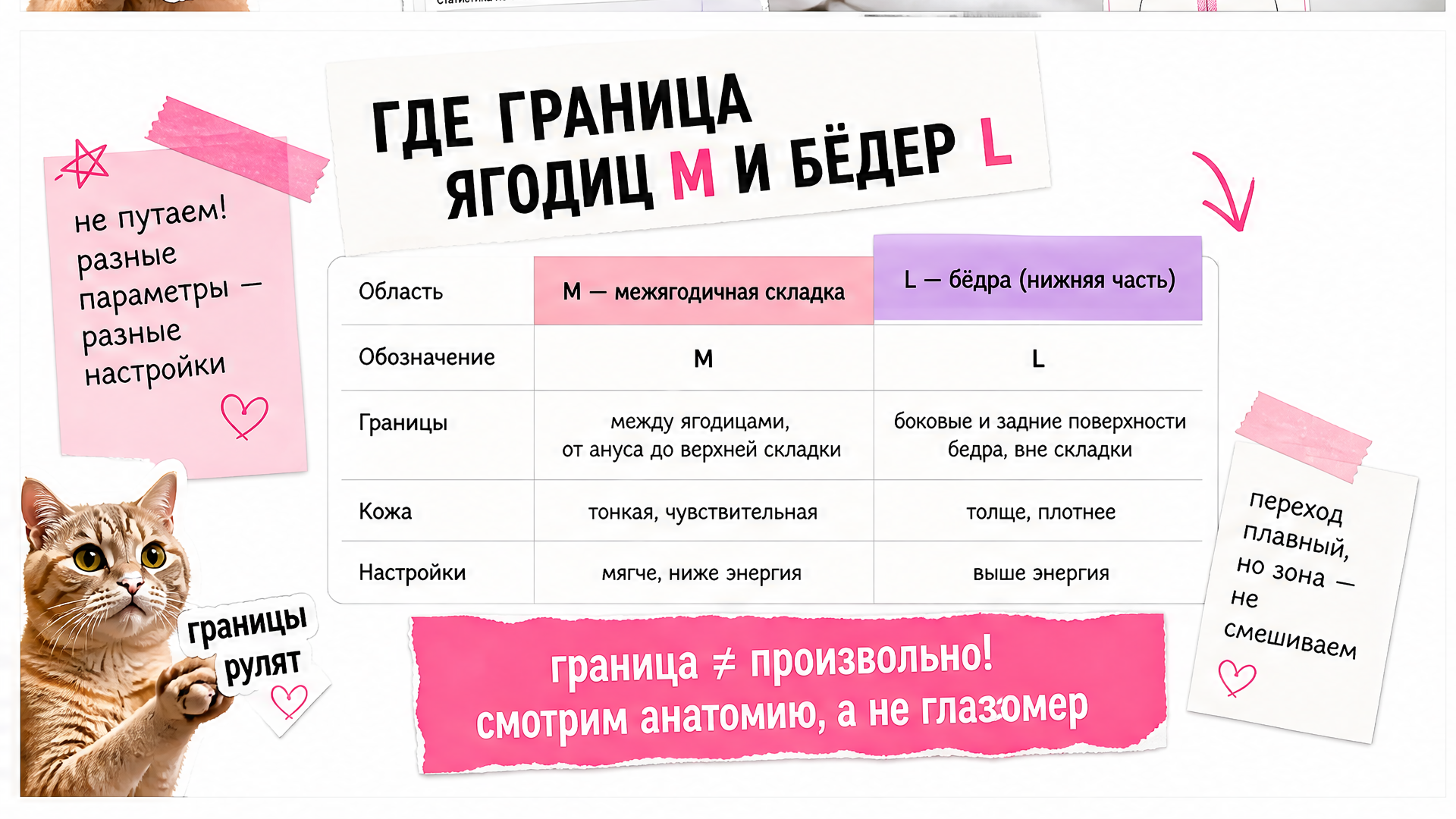 Граница зоны M ягодиц и L бёдер